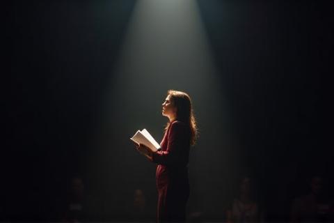 Pessoa lendo poesia no palco