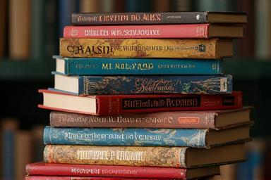 Pilha de diversos livros de ficção